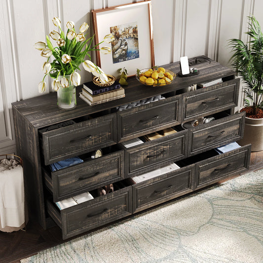 Dresser with Power Outlet&Metal Handles Wood Dresser for the Bedroom
