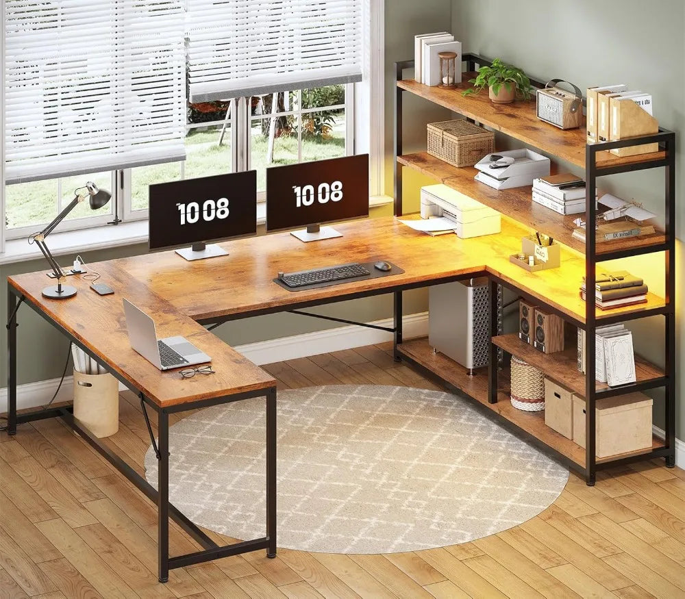 L Shaped Desk with Storage Shelves