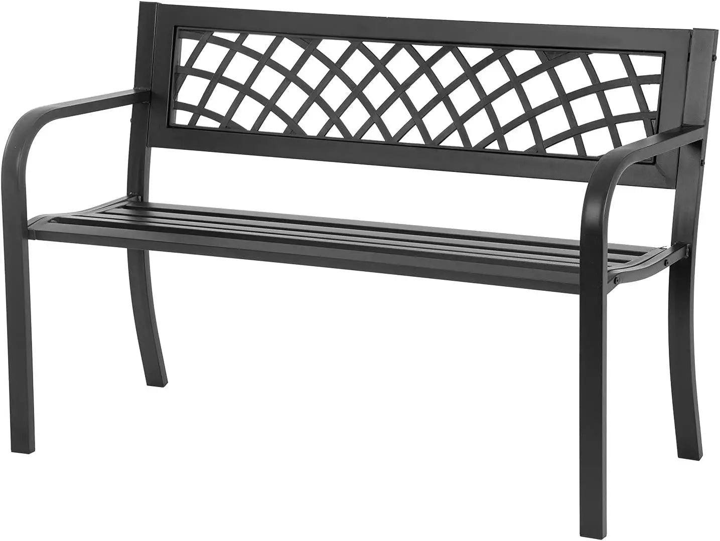 Iron Steel Frame Patio Bench with Mesh Pattern and Plastic Backrest