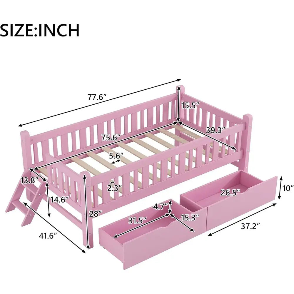 Low Platform Bed with Stairs and Ladder