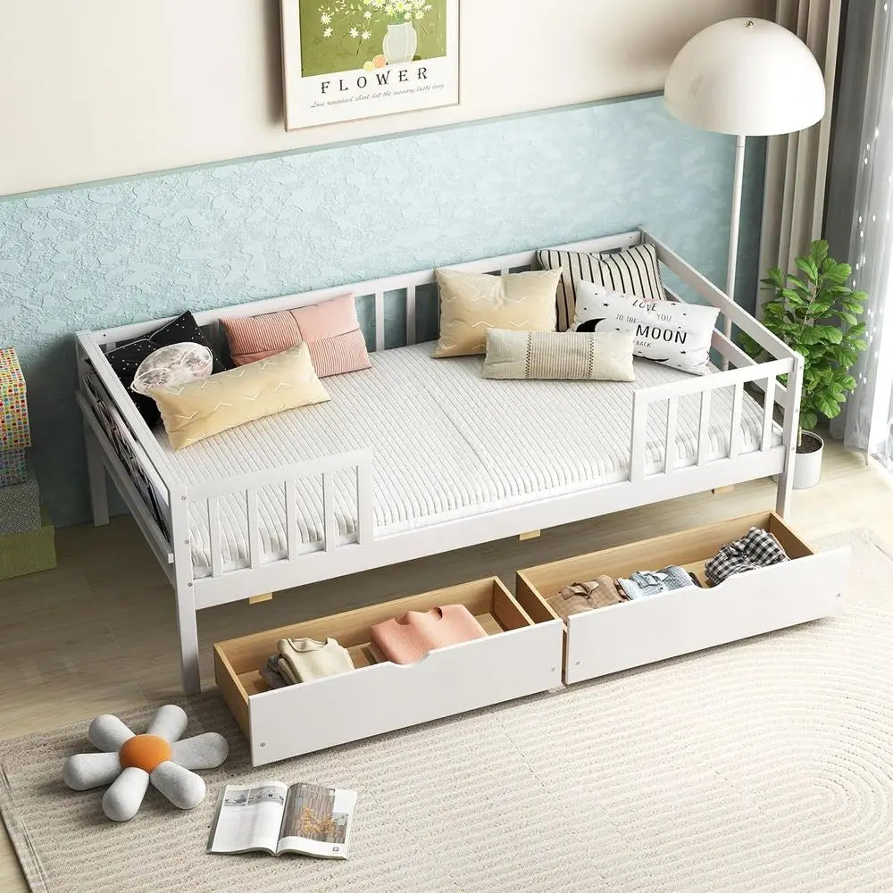 Twin Bed with Side Rails & 2 Pull-Out Drawers