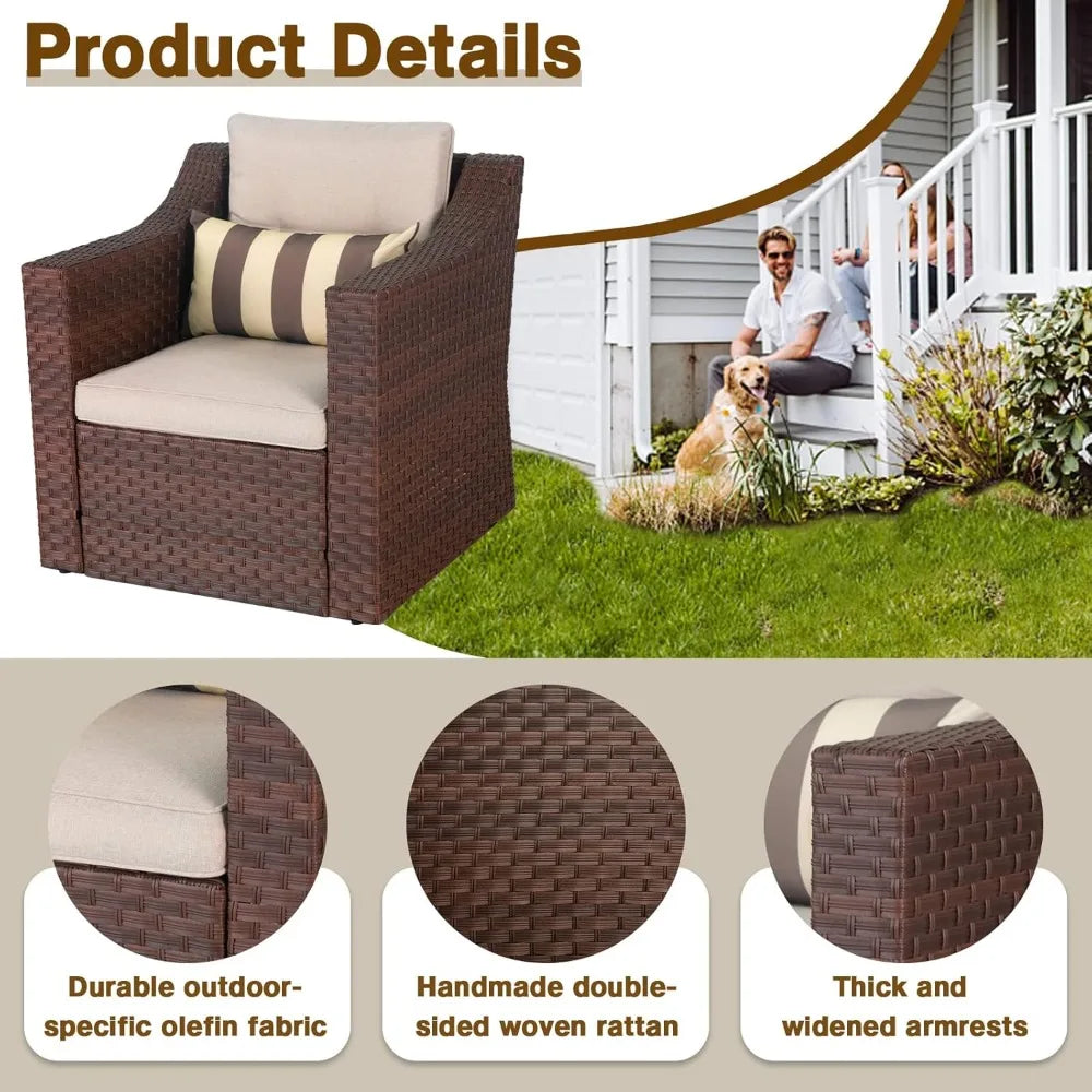 Patio Conversation Set with Ottoman Footrest, Table & Cushions