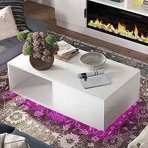 High Gloss Modern LED Coffee Table with Storage Space