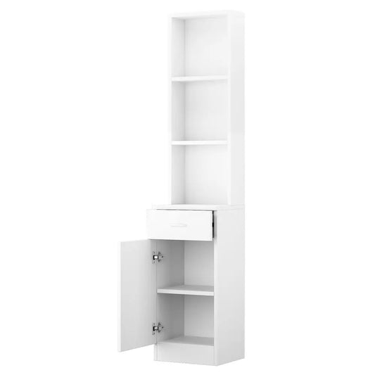 White Panel with One Door One Drawer Three Compartments Riser