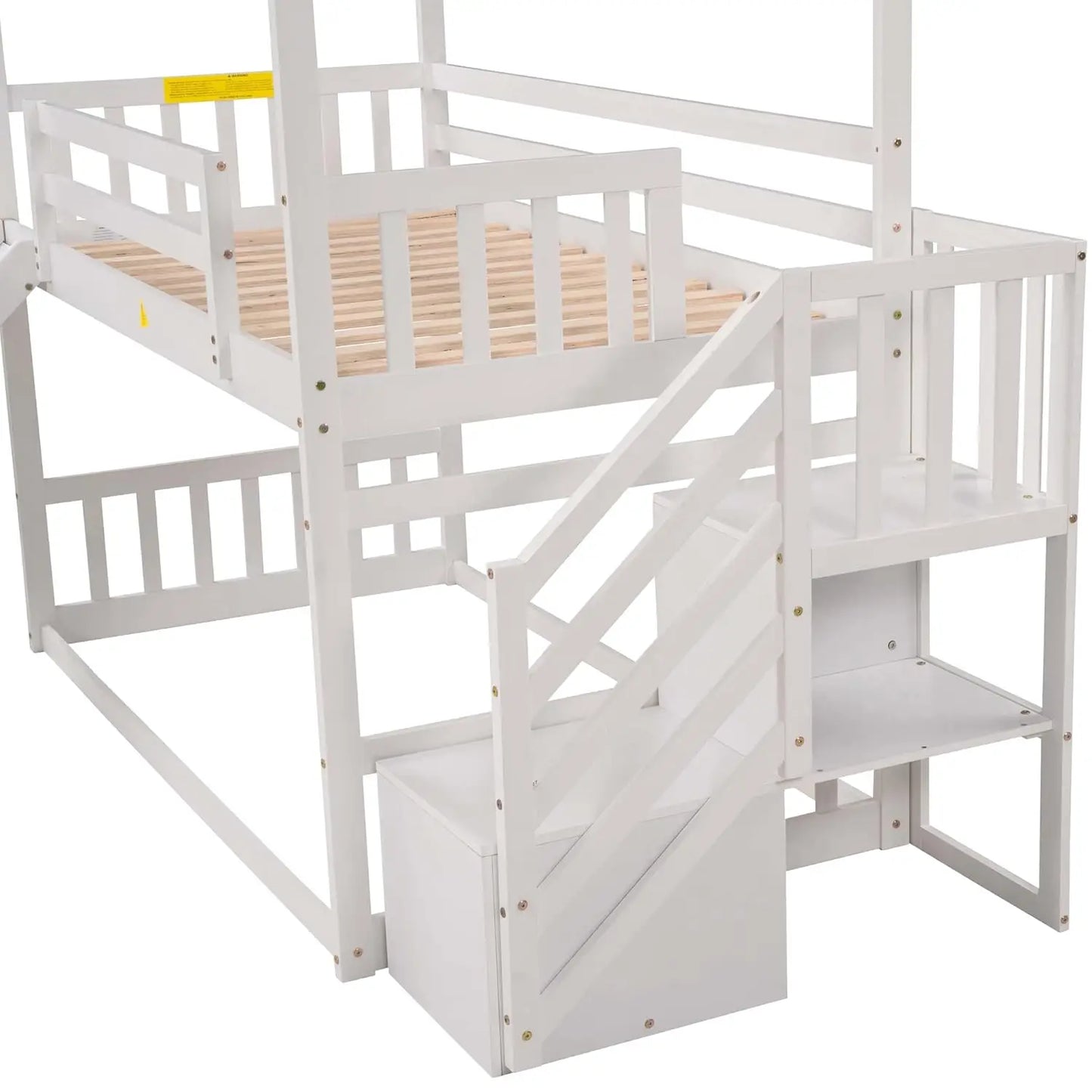 Twin Over Twin Bunk Bed with Slide and Stairs and Storage Shelves