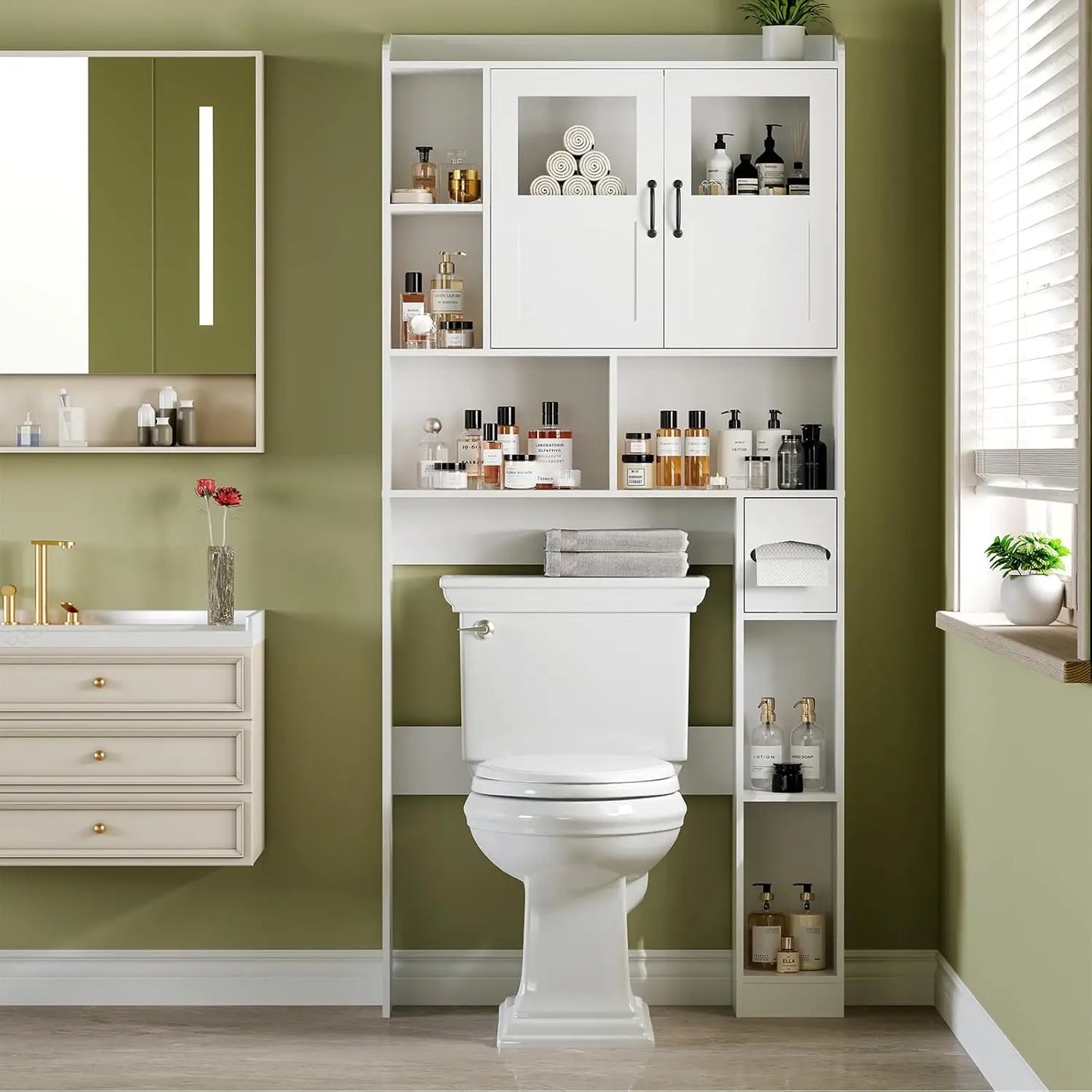 Over Toilet Storage Cabinet With Glass Door
