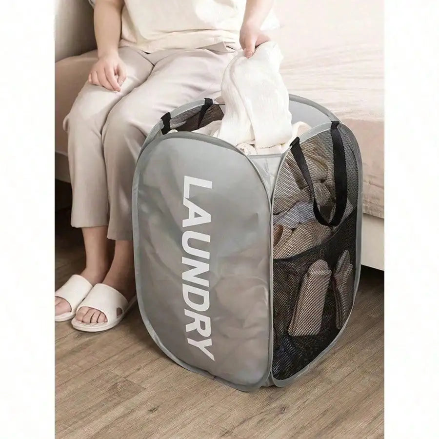 Foldable Mesh Laundry Hamper With Handle Popup