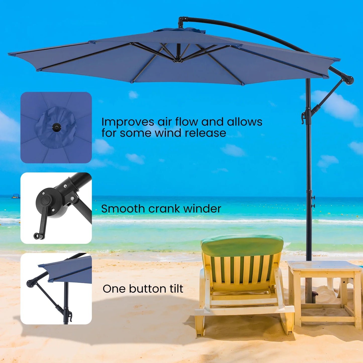 Outdoor Patio Umbrella Hanging Cantilever with Easy Tilt