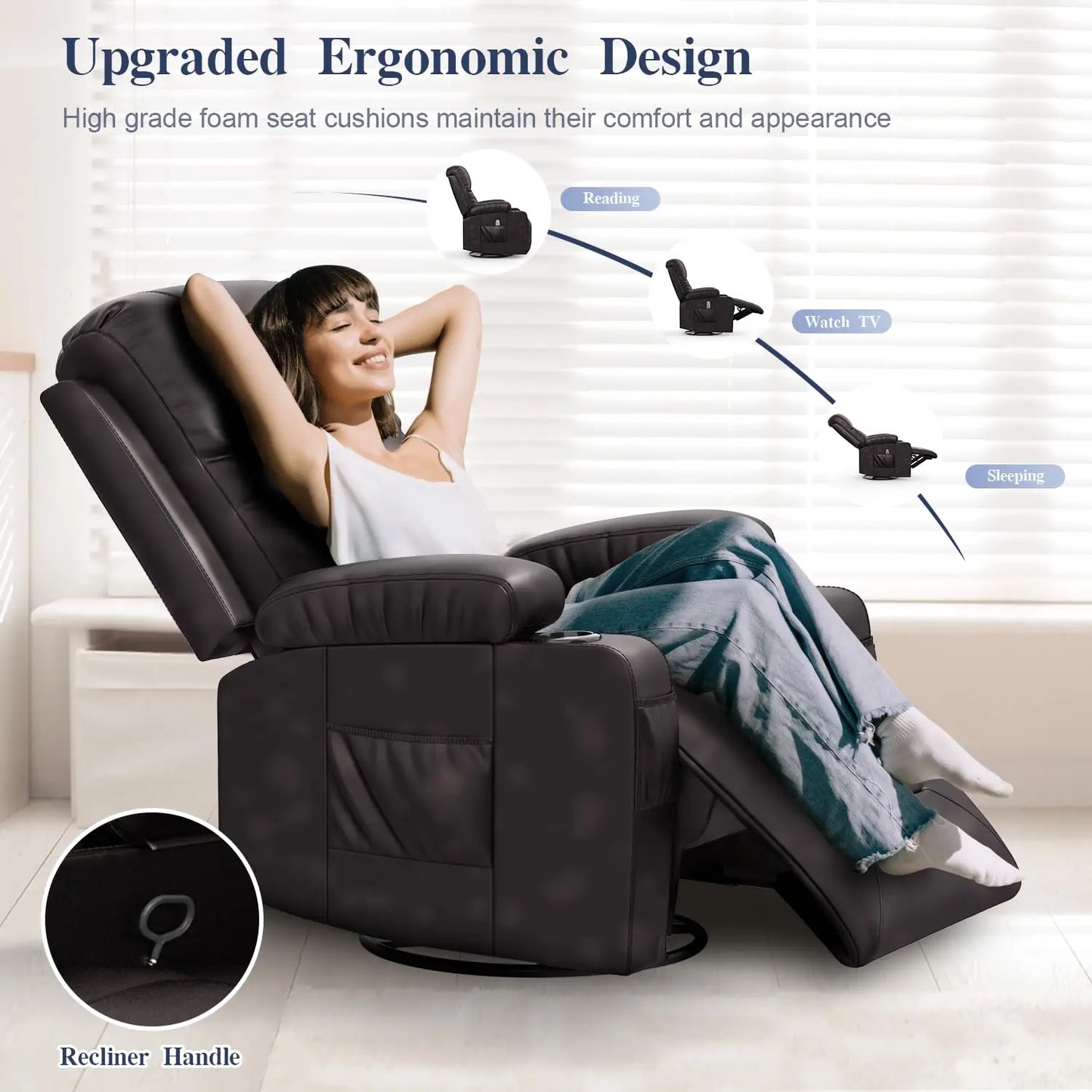 Heated Massage Recliner  Living Room Brown,Customized