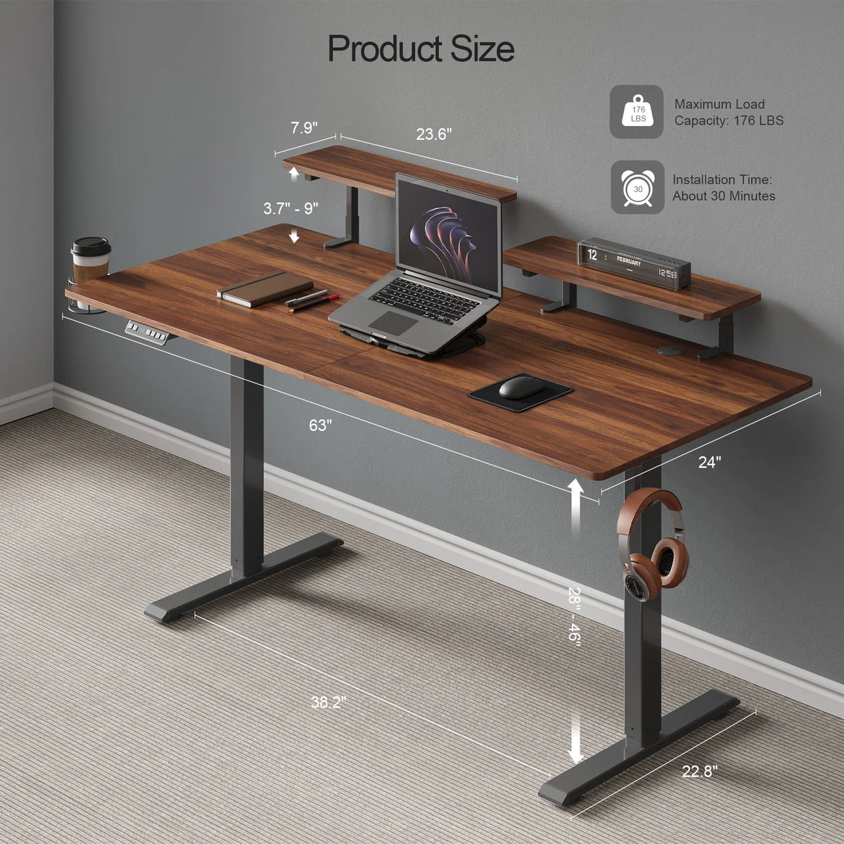 Standing Desk w/2 Adjustable Monitor Shelves