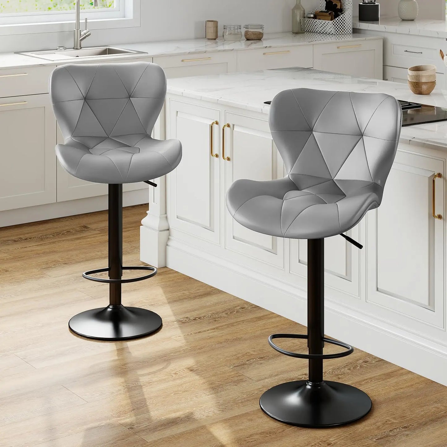 Ergonomic Faux Leather Adjustable Upholstered Swivel with Curved Backrest Metal Legs Chairs