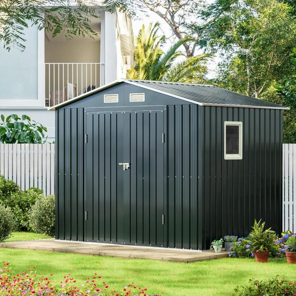 Outdoor Steel Storage Shed with Clear Window