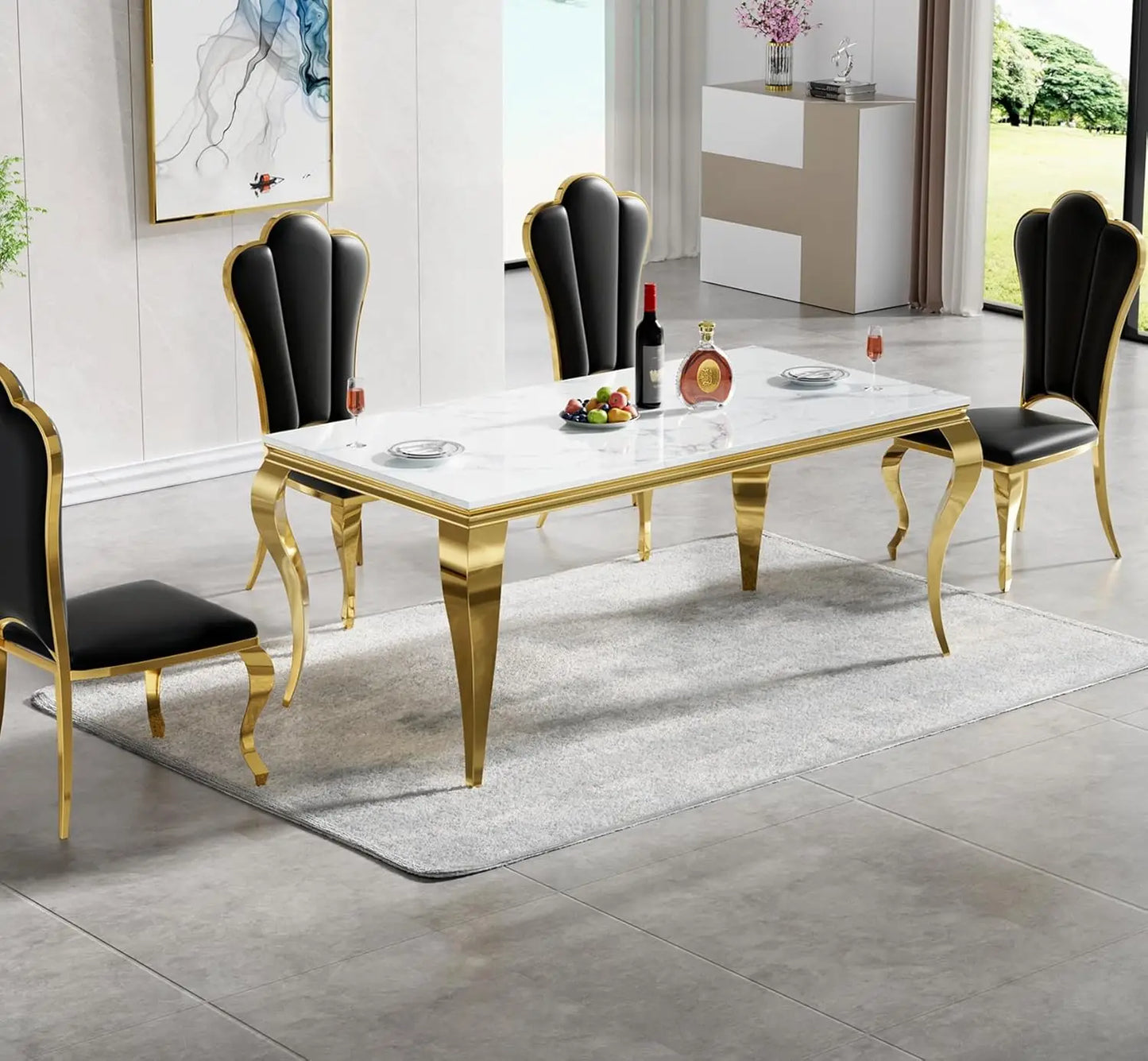 Modern Faux Marble Rectangular or Round Dining Table