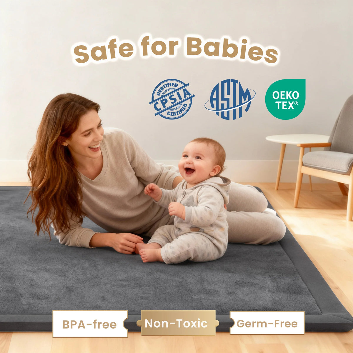Large Play Mat Memory Foam Soft Velvet Nursery Rug