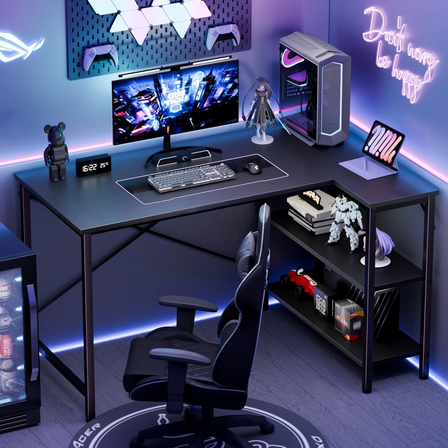 L Shaped Corner Desk Furniture  with Reversible Storage Shelves
