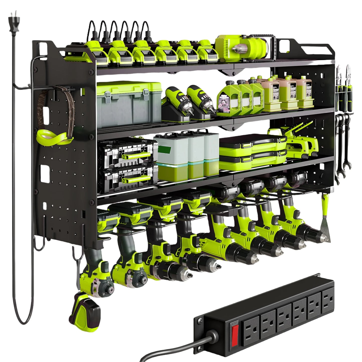 Heavy Duty Tool Organizer Wall Mount with Charging Station