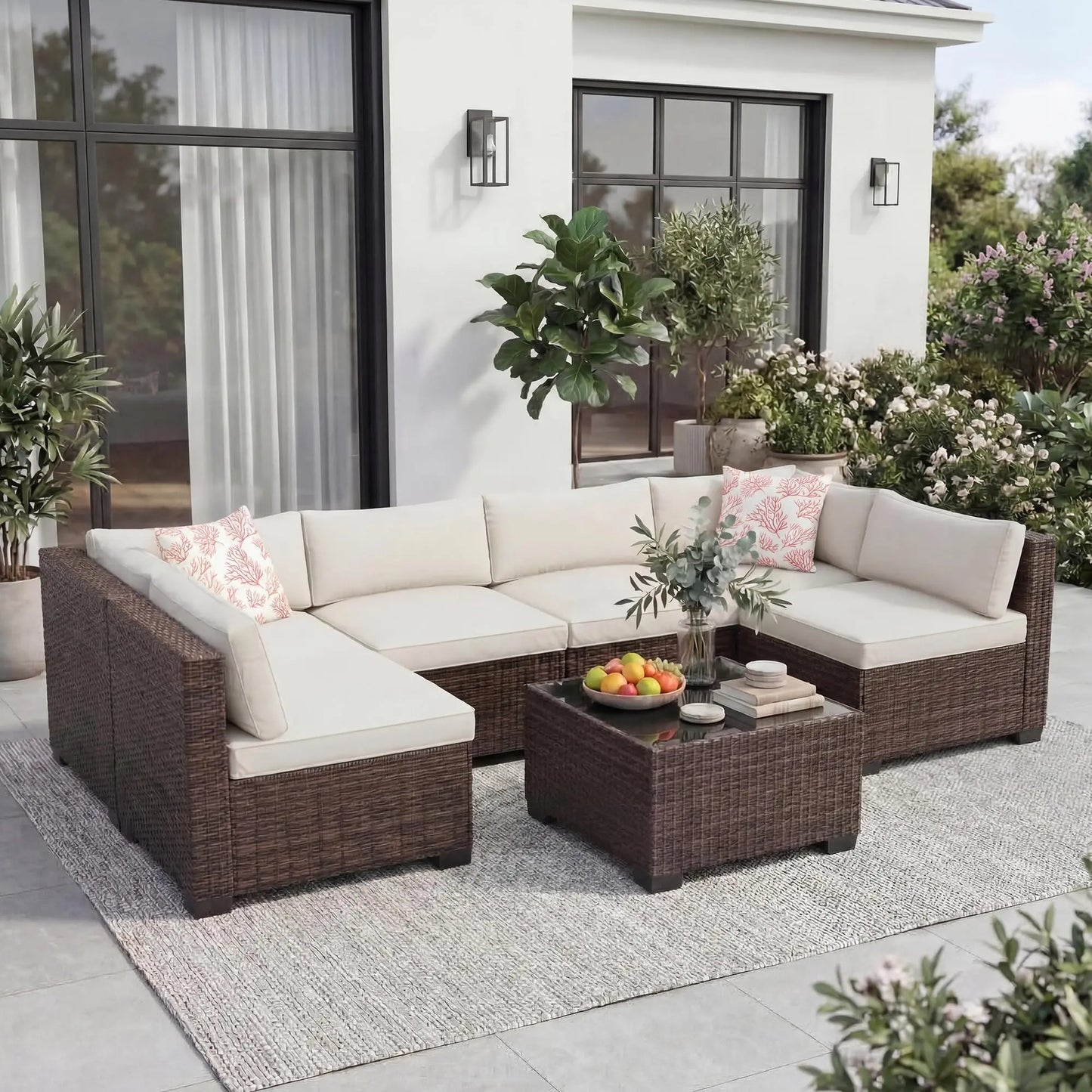 Sectional Sofa Set With Ottoman & Storage Table