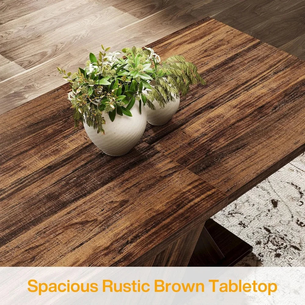 Rustic Brown Wooden Rectangle Dining Room Table