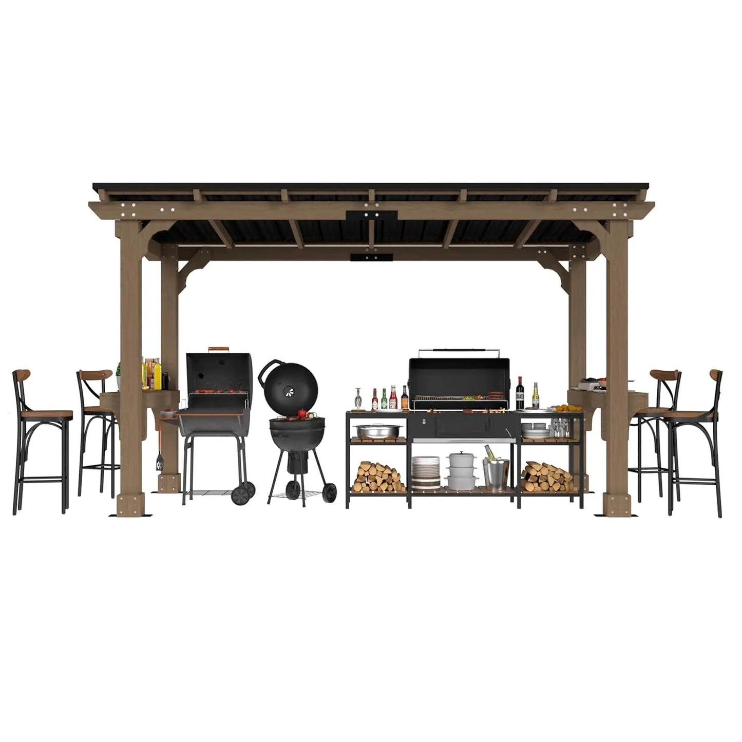 Heavy Duty Grill Gazebo Sloping Metal Roof