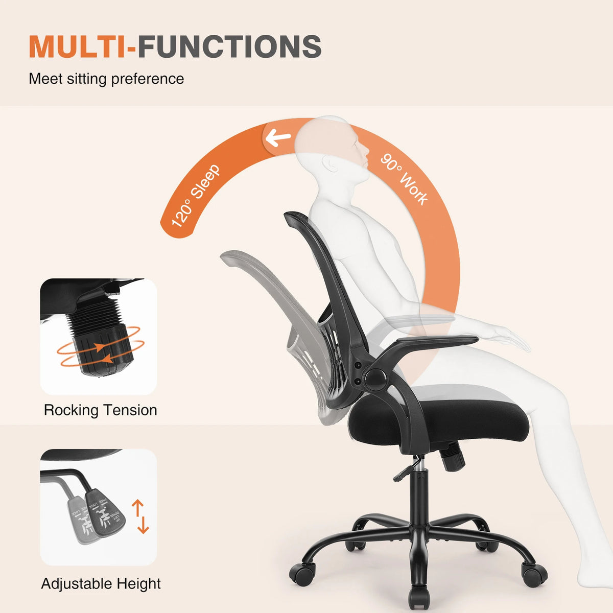 Ergonomic Mid-Back Mesh Backrest with Lumbar Support