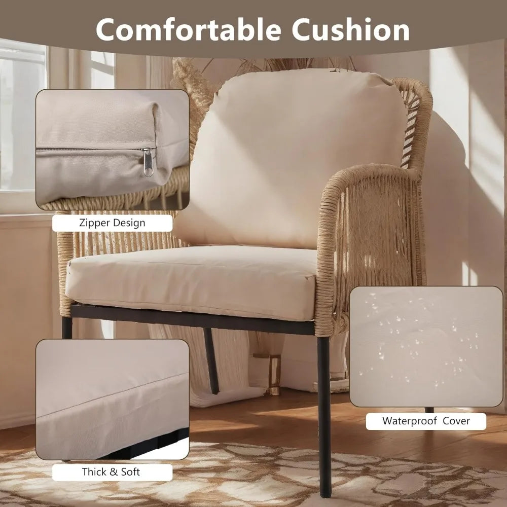 Outdoor Conversation Set with 2 Wicker Chair& Loveseat Sofa