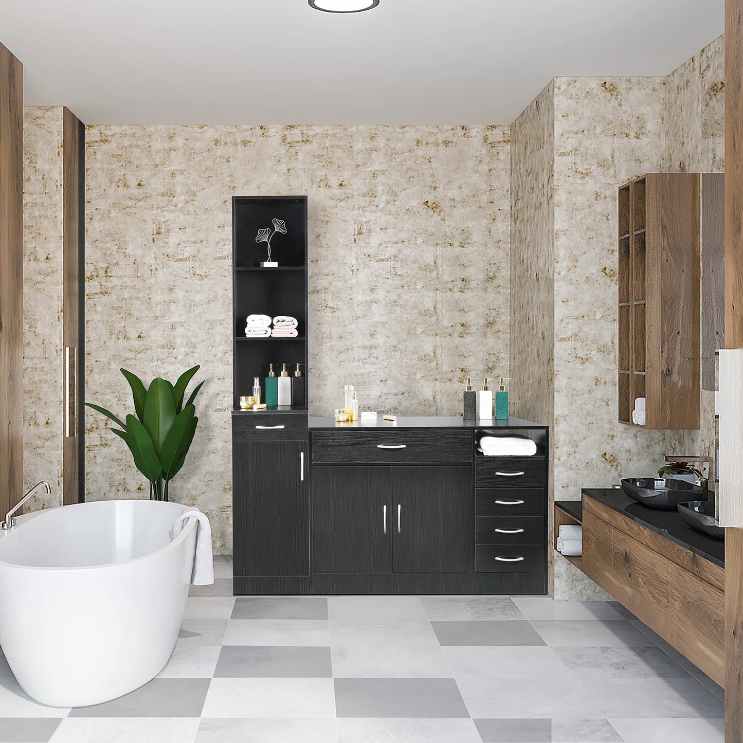 One Door, One Drawer and Three Compartments High Cabinet