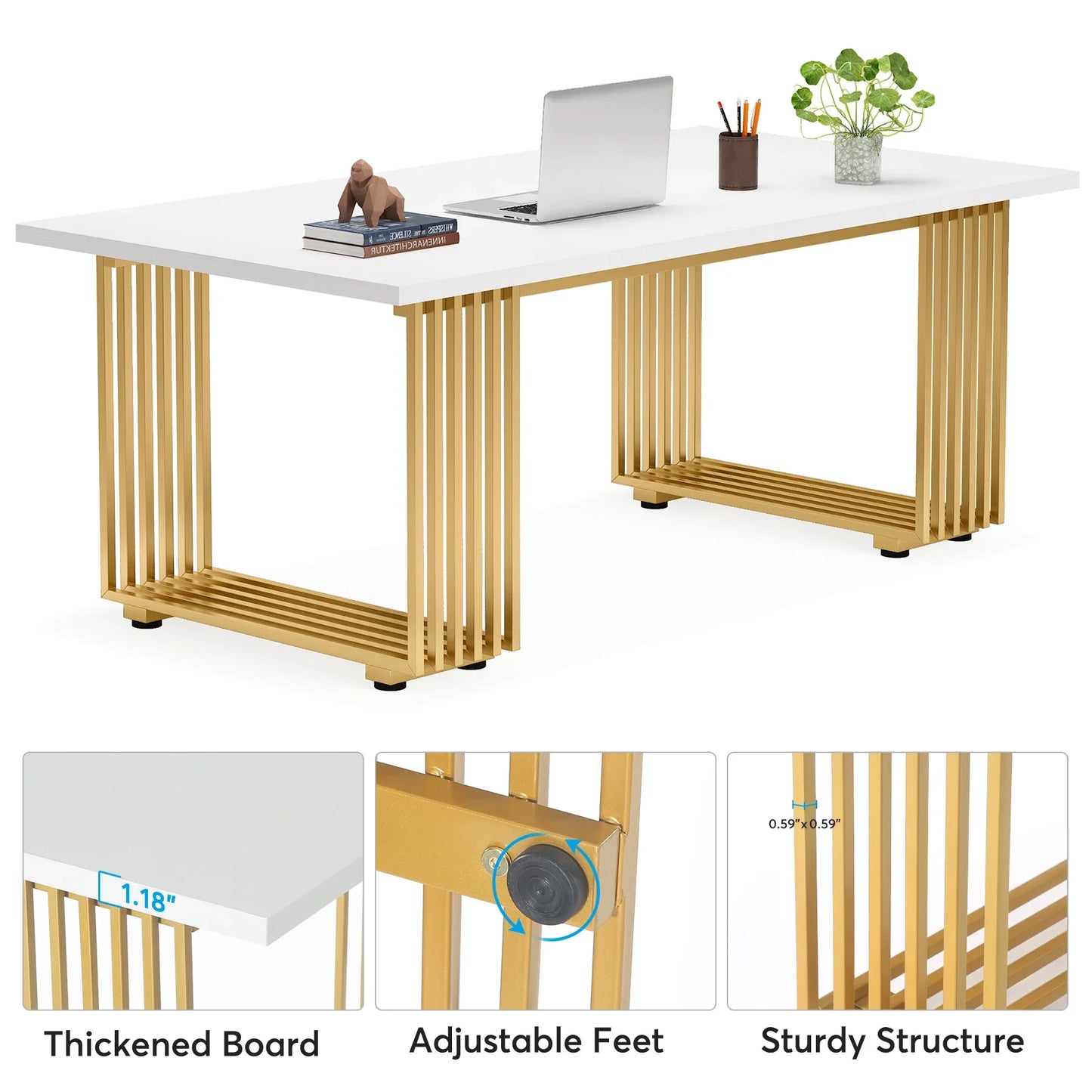 Modern Executive Desk with Gold Metal Legs