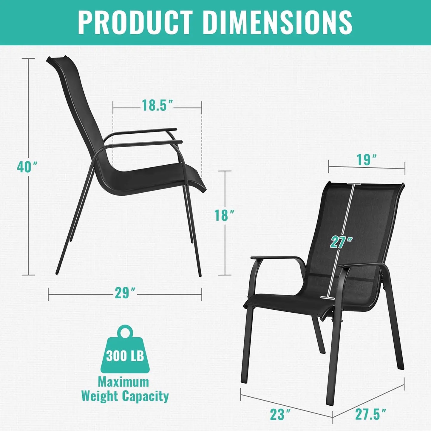 Stackable All-Weather Patio Chairs with Backrest & Armrests