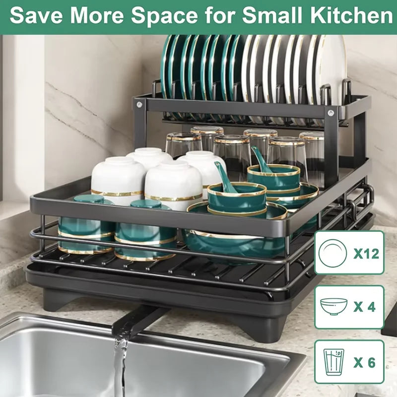 Kitchen Counter Dish Drainer with Drainboard - Space-Saving Storage Organizer
