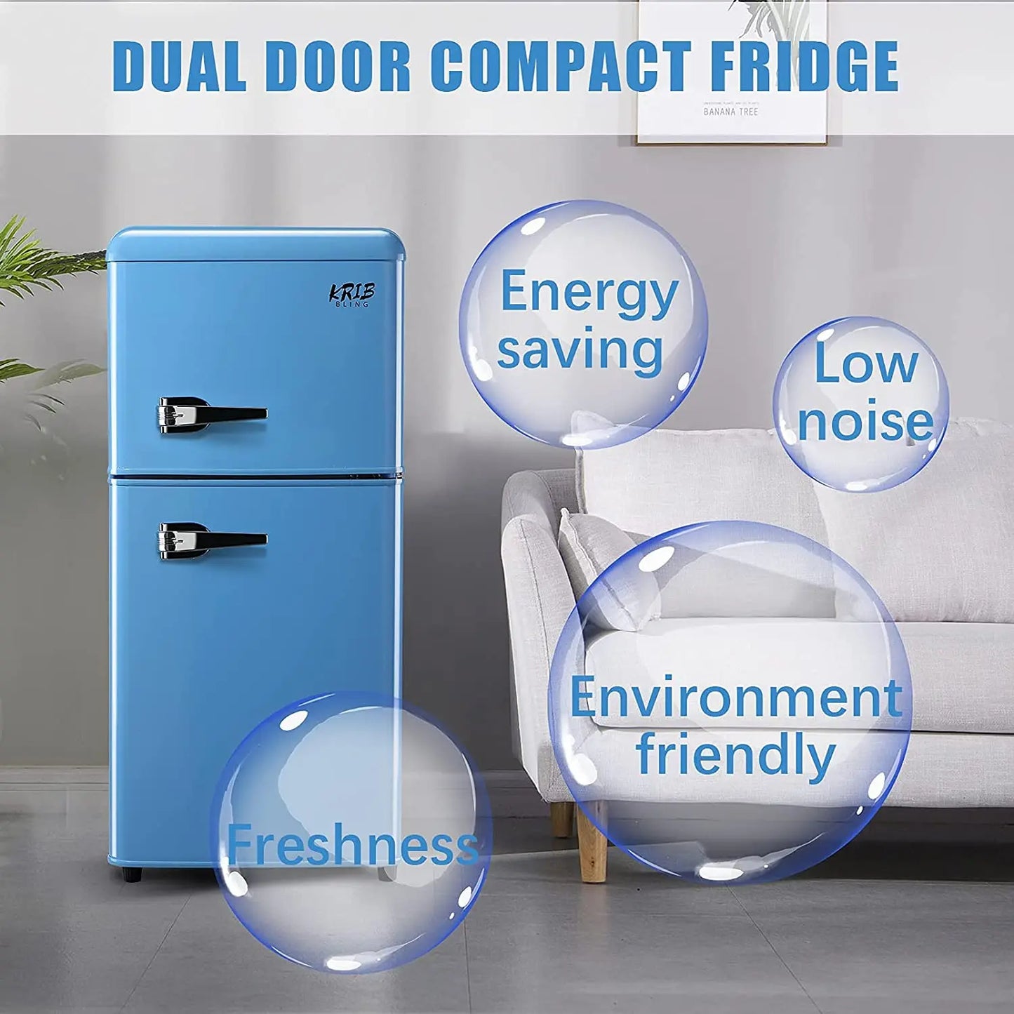 Retro Design Small Double Door Compact Refrigerator with Freezer