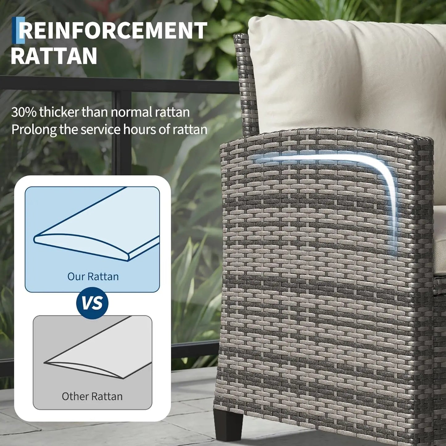 Rattan Patio Chairs and Table Set with Tempered Glass Tabletop and Cushions