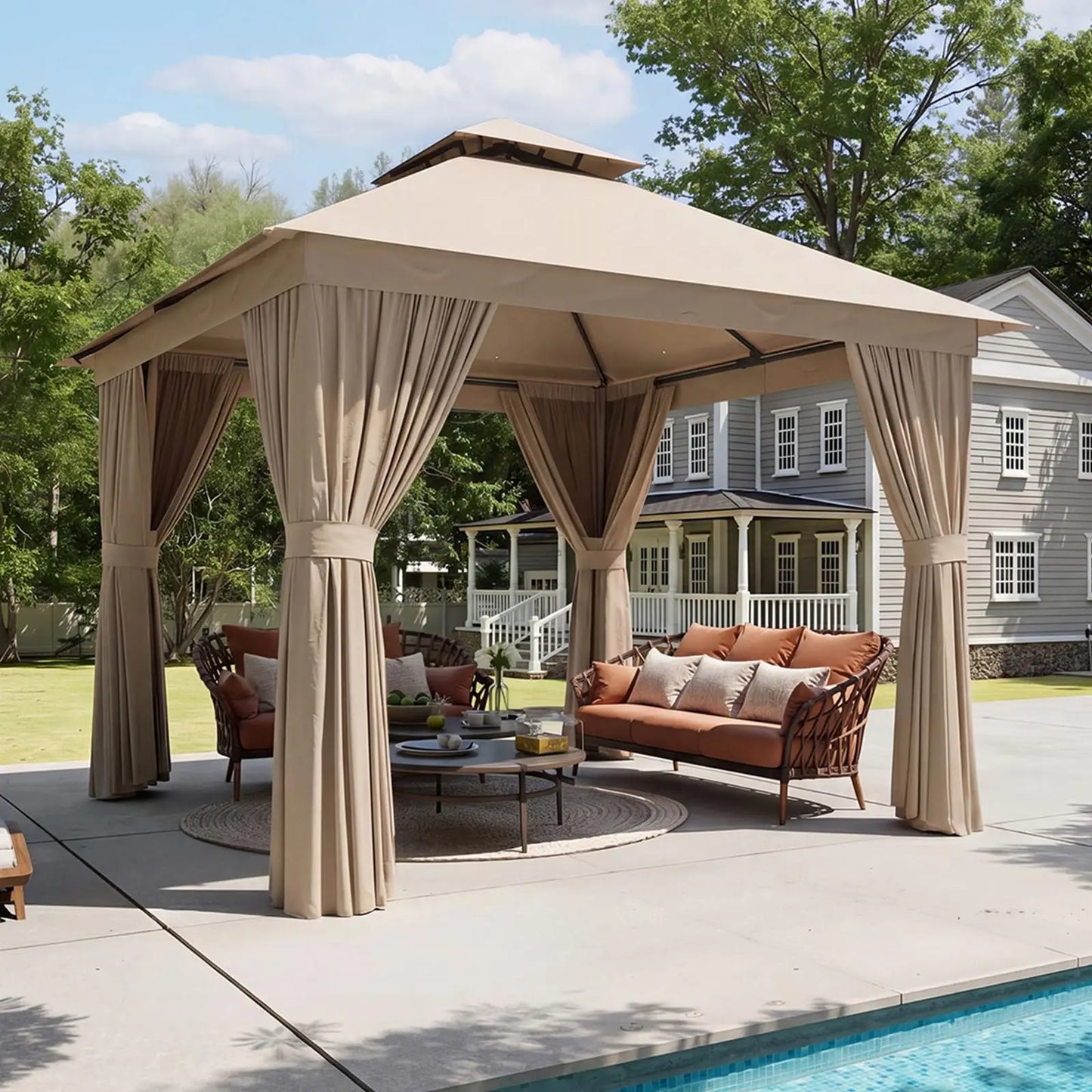 Heavy Duty Metal Frame Canopy with Double Roofs