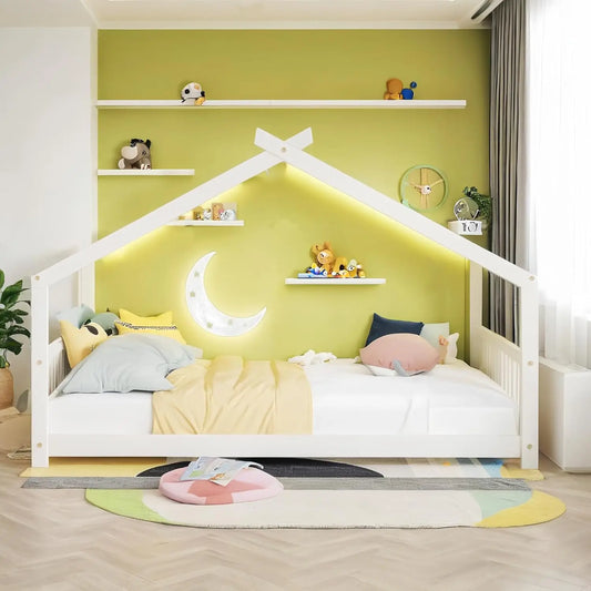 White Montessori Floor Bed with Headboard & Foot Board