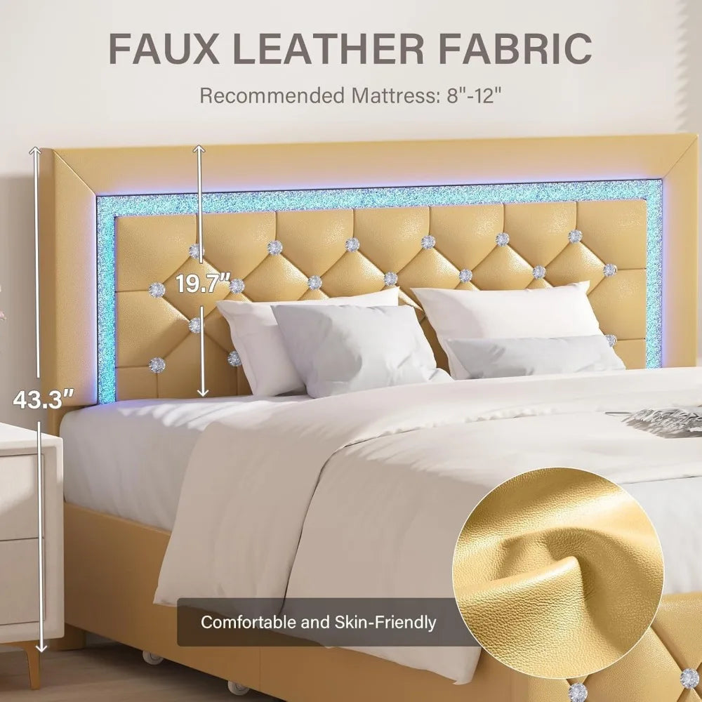 Twin Bed Frame with Storage Drawers & LED Lights