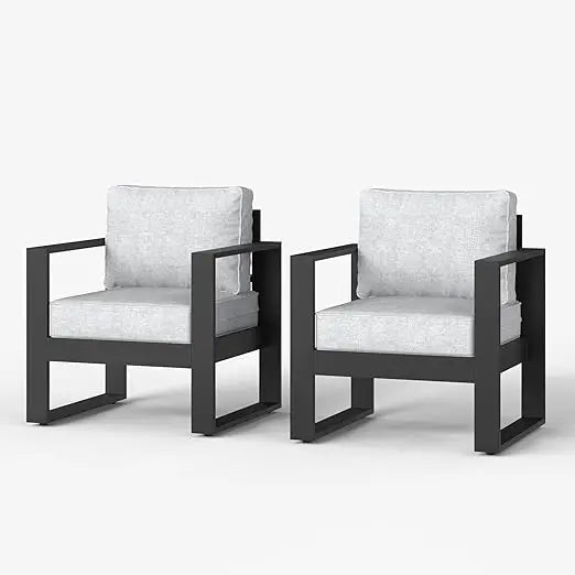 Metal Modern Armchair Set of 2 with Washable Thick Cushions