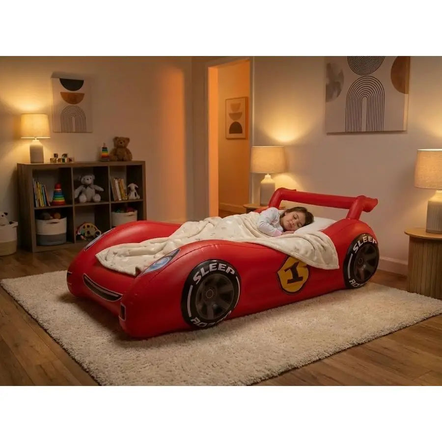 Inflatable Sleep Racer Dream Car Bed with LED Night Light Glow