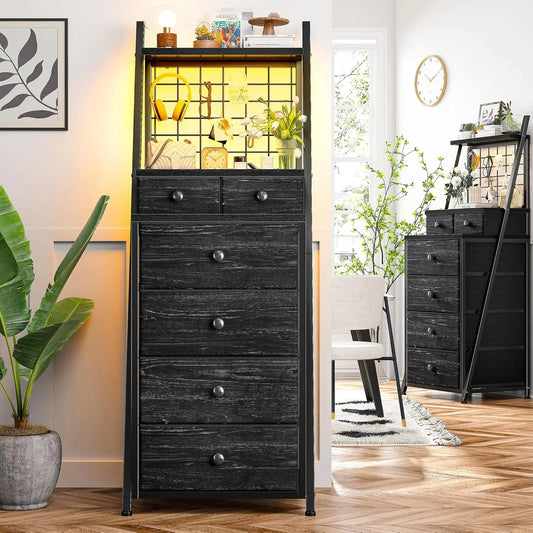 Vertical Dresser for Bedroom with LED Lights