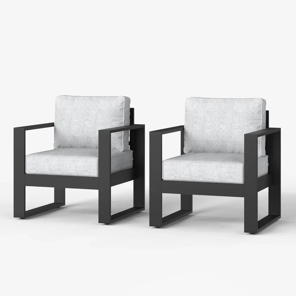 Metal Modern Armchair Set of 2 with Washable Thick Cushions