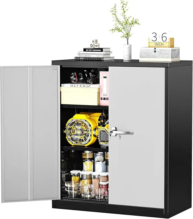 Lockable Rolling Metal Garage Cabinets with 2 Doors and 4 Adjustable Shelves and Wheels