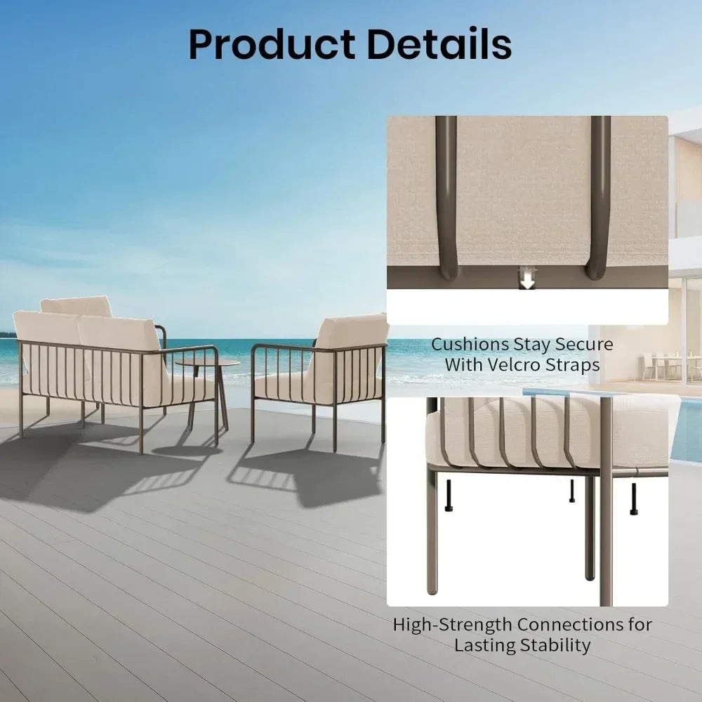 Patio Furniture Set with Armchairs and Coffee Table