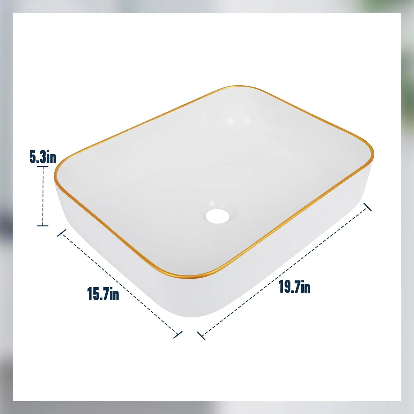 Elegant Modern Ceramic Style Gold Rim Rectangular Vessel Sink