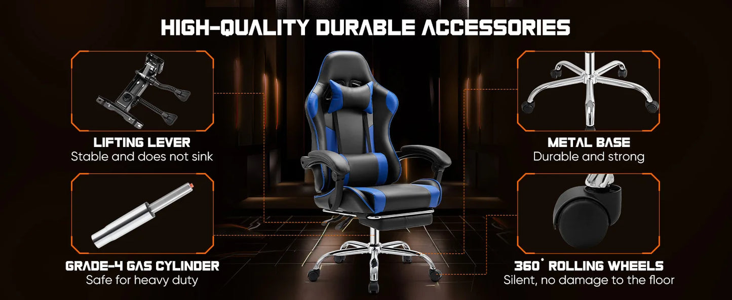 Swivel PU Leather with Headrest and Lumbar Support Gaming Chair