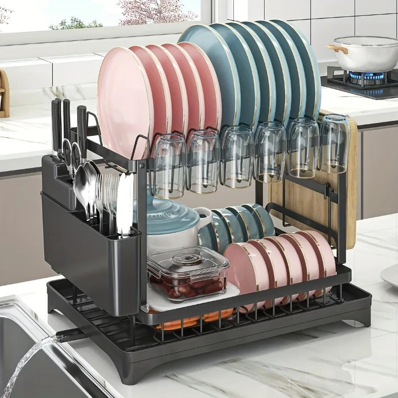Kitchen Counter Dish Drainer with Drainboard - Space-Saving Storage Organizer