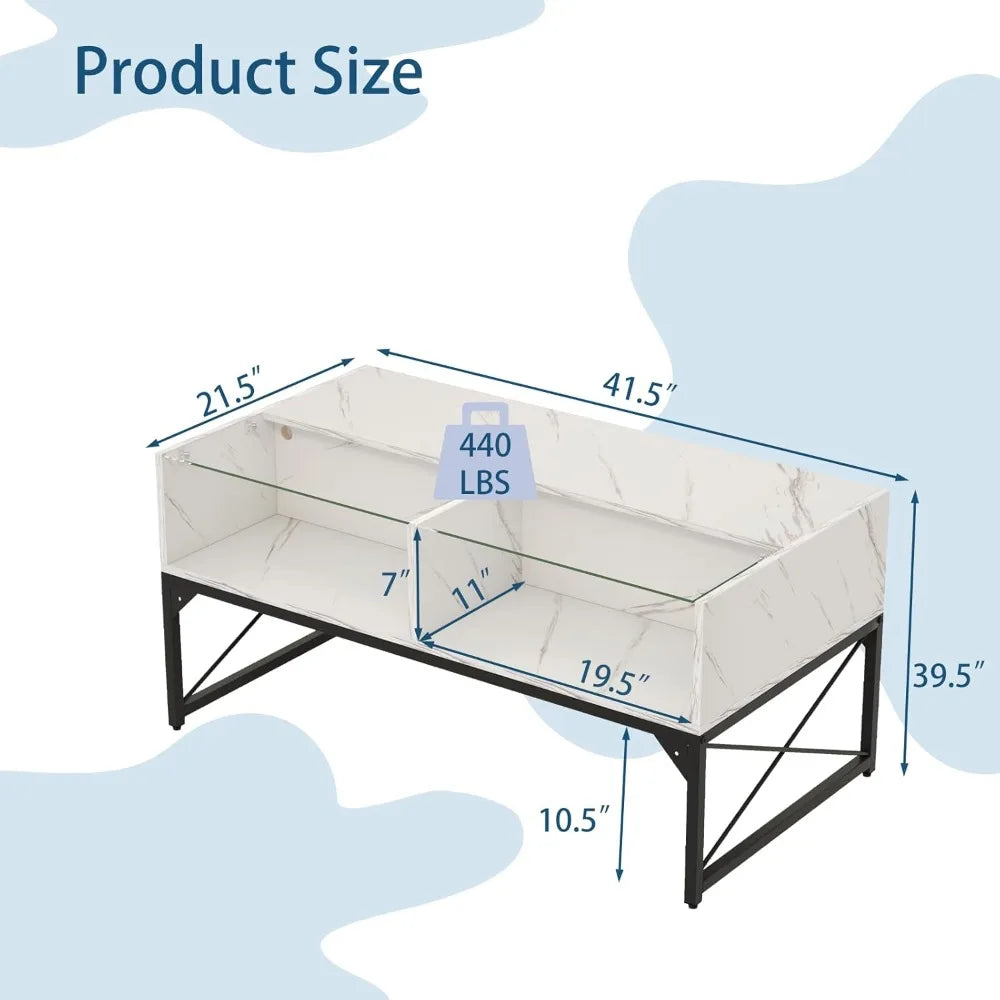 High Glossy LED Center Coffee Table with 4 Storage Cubes