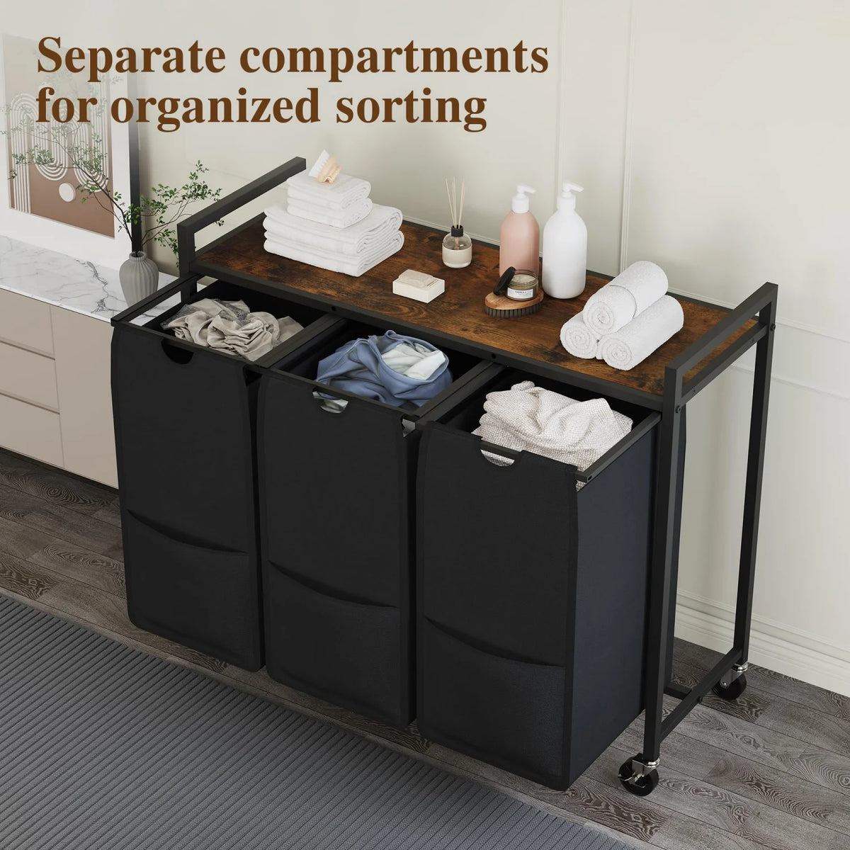 Rolling Laundry Hamper with Shelf