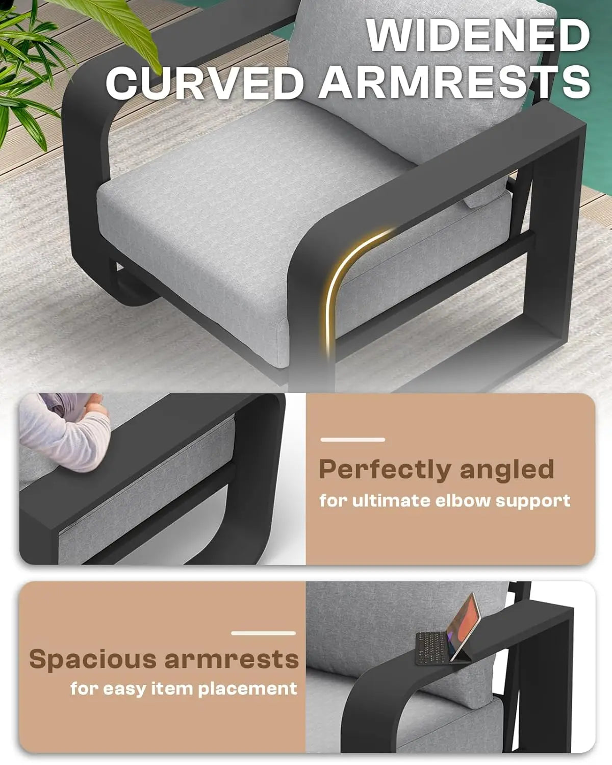 Aluminum Patio Conversation Set with Cushion Sectional Sofa