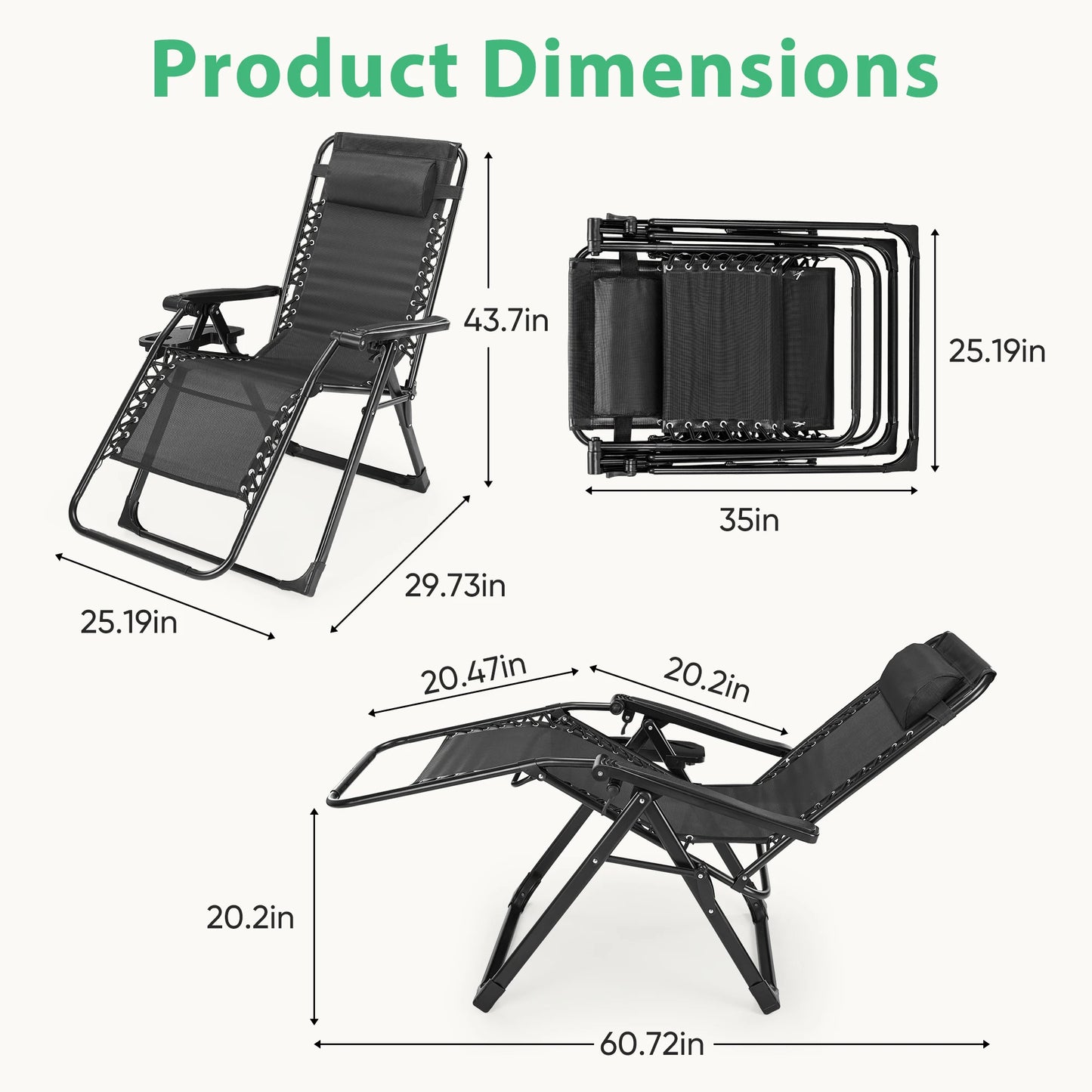 Zero Gravity Recliner Lounge Chair - Folding Portable with Cup Holder Tray