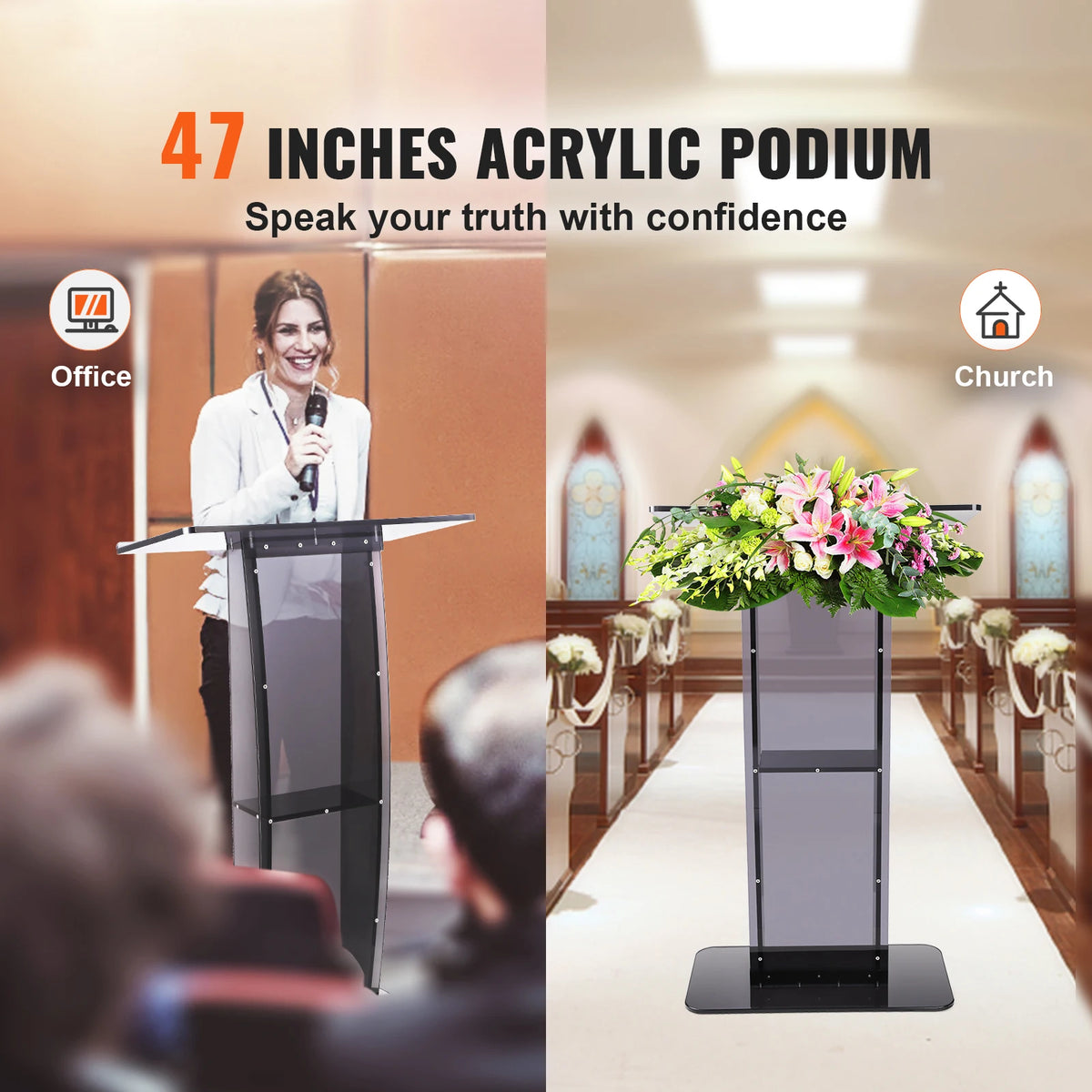 Acrylic Desktop Lecterns w/ Storage Shelf