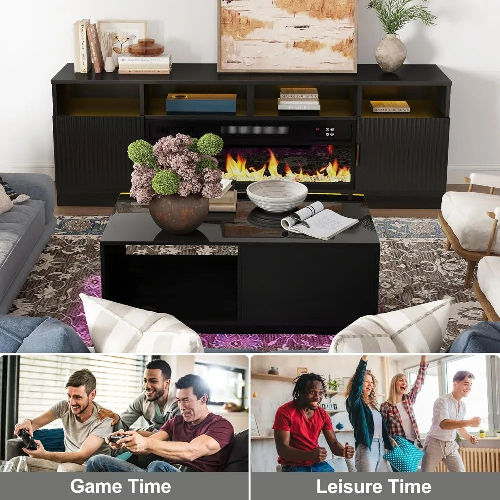 High Gloss Modern LED Coffee Table with Storage Space
