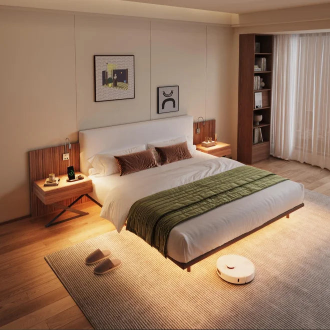 Luxury Bed with Integrated Nightstands & Reading Lamps